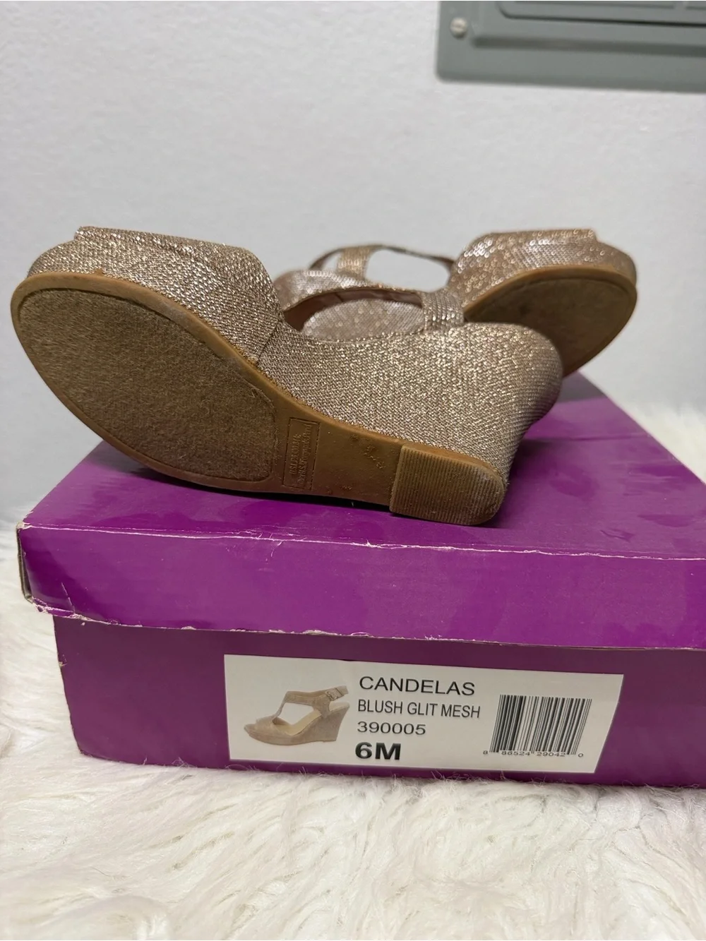 Candelas Blush Glitter Wedge Sandals - Blush